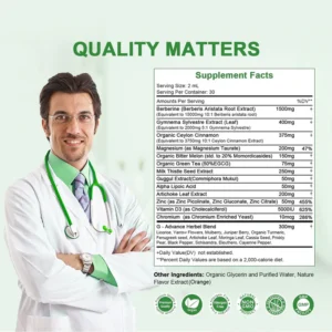 GLOWVIX Berberine Liquid Supplement with Ceylon Cinnamon Berberine Drops 1500mg