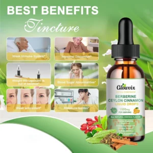 GLOWVIX Berberine Liquid Supplement with Ceylon Cinnamon Berberine Drops 1500mg