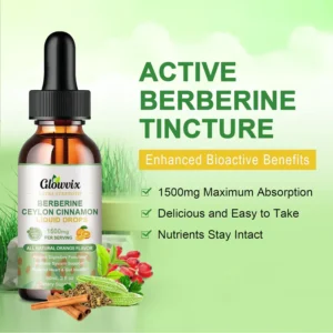 GLOWVIX Berberine Liquid Supplement with Ceylon Cinnamon Berberine Drops 1500mg