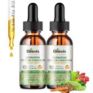 GLOWVIX Berberine Liquid Supplement with Ceylon Cinnamon Berberine Drops 1500mg