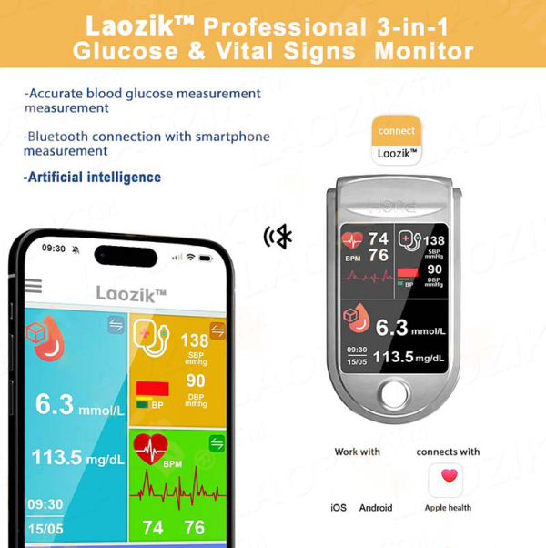 Laozik™ Professional 3in1 Glucose & Vital Signs Monitor