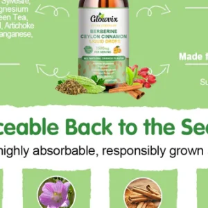 GLOWVIX Berberine Liquid Supplement with Ceylon Cinnamon Berberine Drops 1500mg